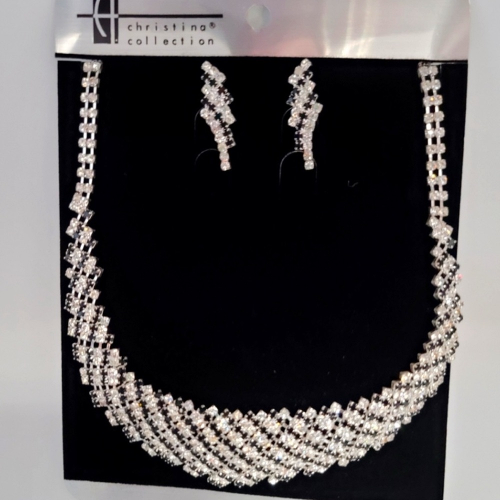 Christina’s Collection Rhinestone Necklace and Earrings Sets New